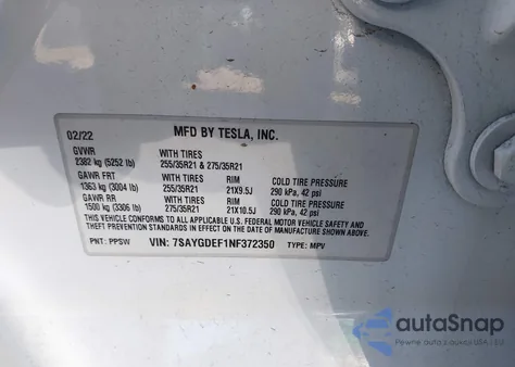 2022 Tesla Model Y Performance Dual Motor All-Wheel Drive z USA, uszkodzony, nr VIN 7SAYGDEF1NF372350